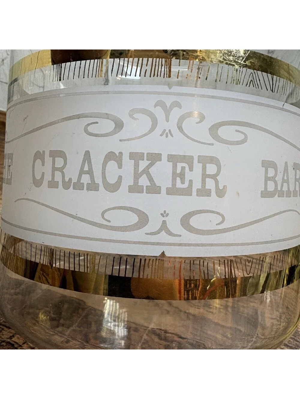 Vintage Pyrex The Cracker Barrel Glass Jar Canister Storage Container Lid Gold